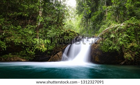 Tropical stream in the jungles of Thailand, a small waterfall in the wild untouched nature