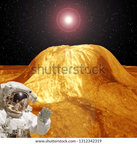 Extrasolar planet. Astronaut makes exploration. The elements of this image furnished by NASA.
