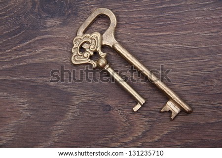 Old keys on wooden background - retro composition