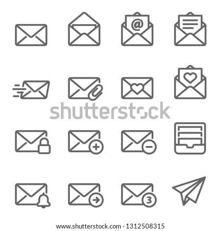 Email Vector Line Icon Set. Contains such Icons as Inbox, Letter, Attachment, Envelope and more. Expanded Stroke Royalty-Free Stock Photo #1312508315