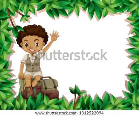 Camping boy on nature frame illustration