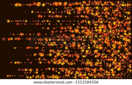 Golden stars confetti. Vector cosmic abstract frame background. Christmas, new year celebration, birthday party, carnival or festival glamour design. Luxury stardust. Shiny festive gold glitter