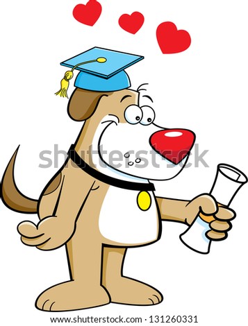 Cartoon illustration of a dog holding a diploma.