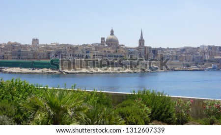 Panoramic view of Valletta city and a dome of Our Lady of Mount Carmel church. Malta.