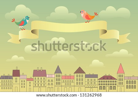 Travel to Europe. Invitation with ribbon banner. Vector, eps10.