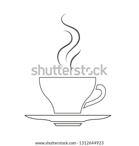 Vector illustration: single flat black and white cup of coffee with steam isolated on white background. Icon design for cafes, restourants, cafeteria, posters, banners, cards
