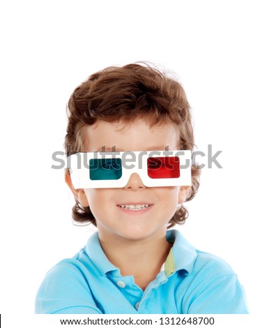 Studio Shot with young boy 3D glasses isolated on a white background