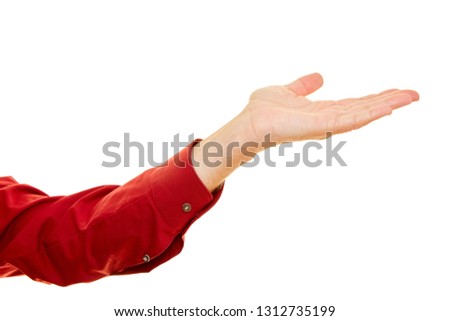 Man shows open palm while holding hand