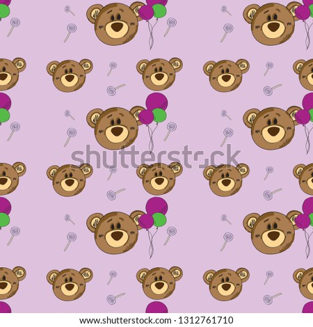 
Seamless pattern children's illustration on the fabric on paper bears with balls on a pink background abstraction hand drawn print vector