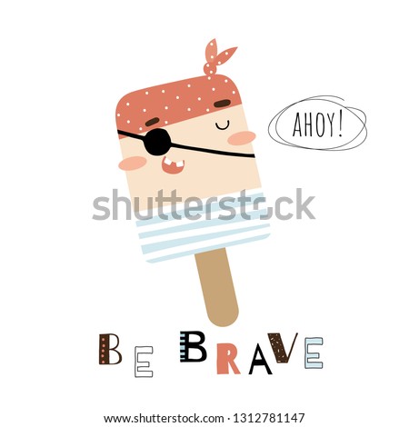 Doodle pirate ice cream vector card