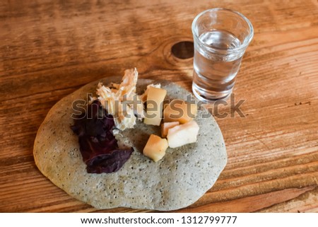Shark fish set with vodka traditional in Iceland