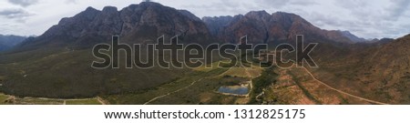 Aerial panoramic image of the mountains outside the town of worcester in the western cape of south africa