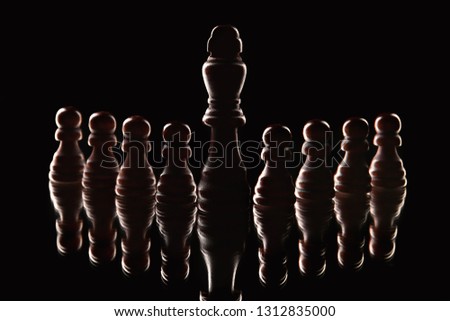 Chess pieces with reflection on dark background