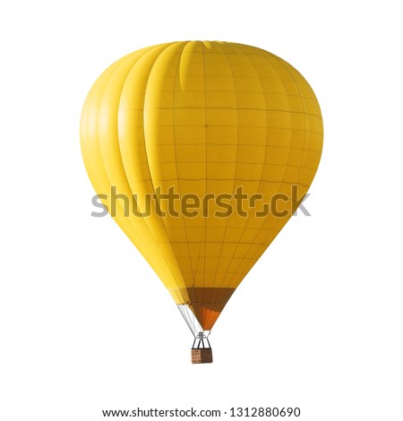 Bright yellow hot air balloon on white background Royalty-Free Stock Photo #1312880690