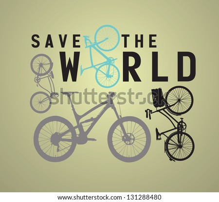 Vector paper cut- out Bicycle with "save the world",EPS 10