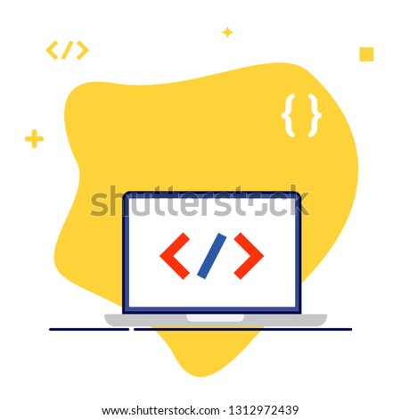Laptop with code on the screen. Coding concept. Concept of development and software. Monitor with program code on screen and open web pages. Digital industry. Programing concept. 