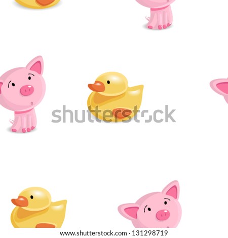 Cute seamless childish pattern with pig and duckling
