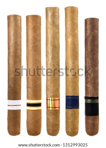 Various Cigars on white Background Royalty-Free Stock Photo #1312993025