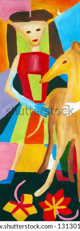 girl with dog, painting