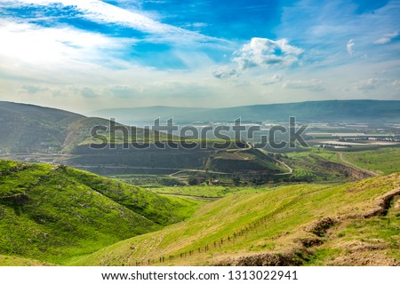 Golan Heights, Landscape view of the Golan Heights from fortress Nimrod - the medieval fortress, israel Royalty-Free Stock Photo #1313022941