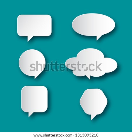 Speech Bubble Icons. Vector Paper Cut Talk Symbols Shapes Set on Blue Background.