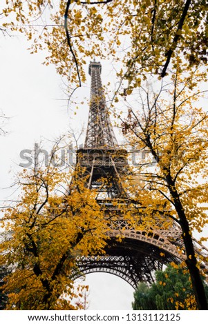 Paris (France) - Tour Eiffel in a rainy day and natural fall colors