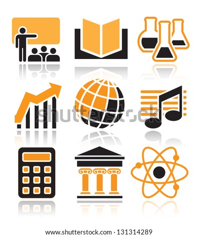 School subjects icons set over white background