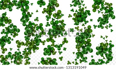 Vector Clover Leaf  Isolated on Transparent Background with Space for Text. St. Patrick's Day Illustration. Ireland's Lucky Shamrock Poster. Invintation for Irish Party Flatlay.  Success Symbols.