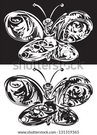 Floral butterfly in white and black colors