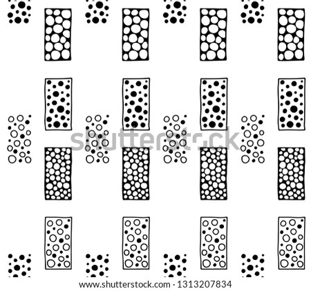 Seamless vector geometric doodle black white pattern hand drawn  small little doodle elements, drop, bubble geometric abstract design, drawing repeating illustration Back ground Doddle vector pattern

