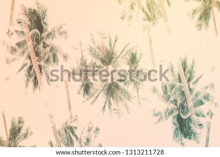Natural pattern with tropical plant palm trees. Abstract geometrical symmetry art background. High resolution. Toned pink turquoise faded vintage colors. Banner boho style