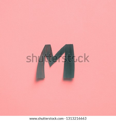 M. One letter green tropical palm leaf alphabet on pink