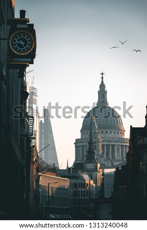 Atmospheric shot of St. Pauls Cathedral from Fleet Street, London