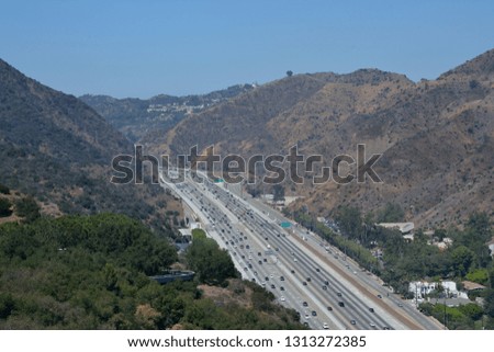 High altitude photograph of California interstate highway outside of Las Angeles. 