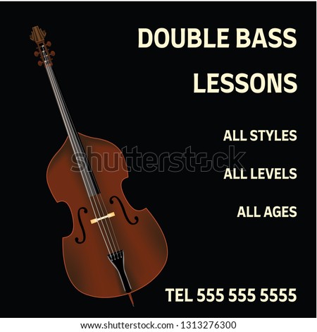 Double bass lessons brochure with bass in realistic style. Ready design.