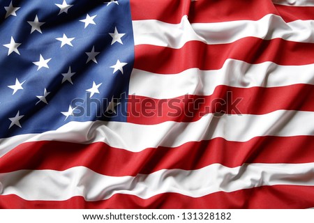 Closeup of ruffled American flag Royalty-Free Stock Photo #131328182