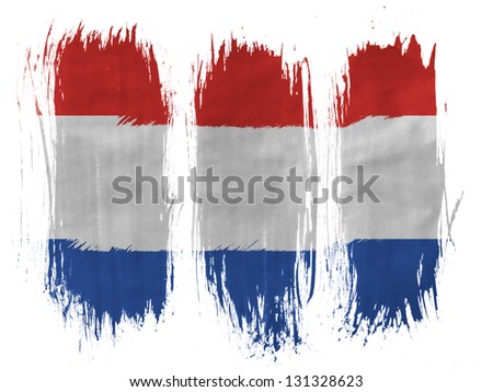 Netherlands flag painted with 3 vertical  brush strokes on white background