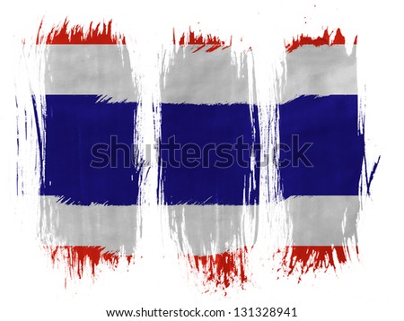Thailand. Thai flag  painted with 3 vertical  brush strokes on white background