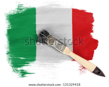 Italy. Italian flag  painted with brush over it