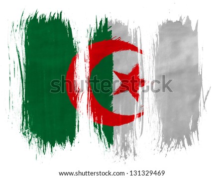 Algeria. The Algerian flag  painted with 3 vertical  brush strokes on white background