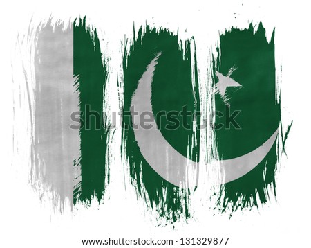 Pakistan. Pakistani flag painted with 3 vertical  brush strokes on white background