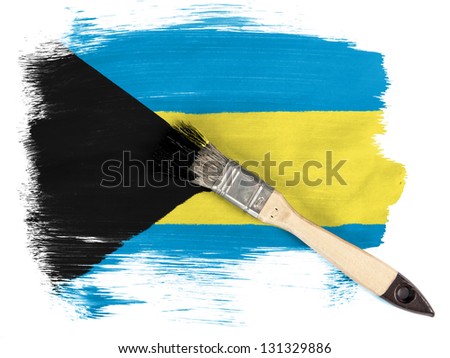 Bahamas. Bahamian flag   painted with brush over it