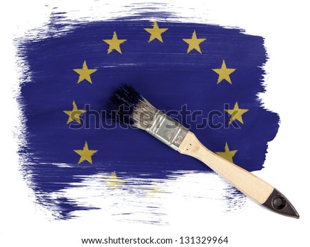 Europe Union flag painted on painted with brush over it