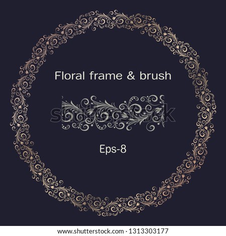 Golden Circle Ornament frame with brushes element and space for text, eps-8