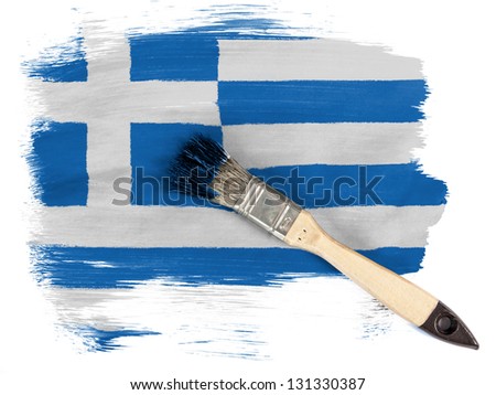 Greece. Greek flag  painted with brush over it