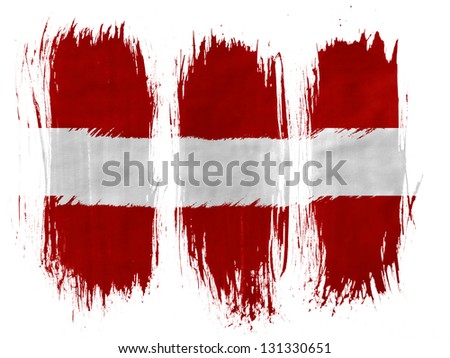 Latvia. Latvian flag  painted with 3 vertical  brush strokes on white background