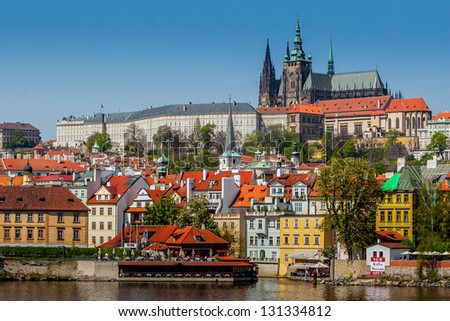 View of the Cathedral of St. Vitus, the Vltava River, Prague, Czech Republic. Royalty-Free Stock Photo #131334812