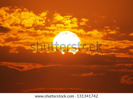 Big Sun on sunset. Nature composition.