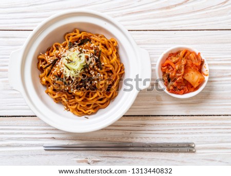 Korean hot and spicy instant noodle with kimchi - korean food style