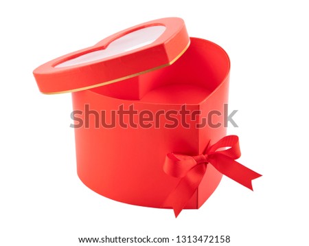 open heart shaped red box isolated on white. gift concept